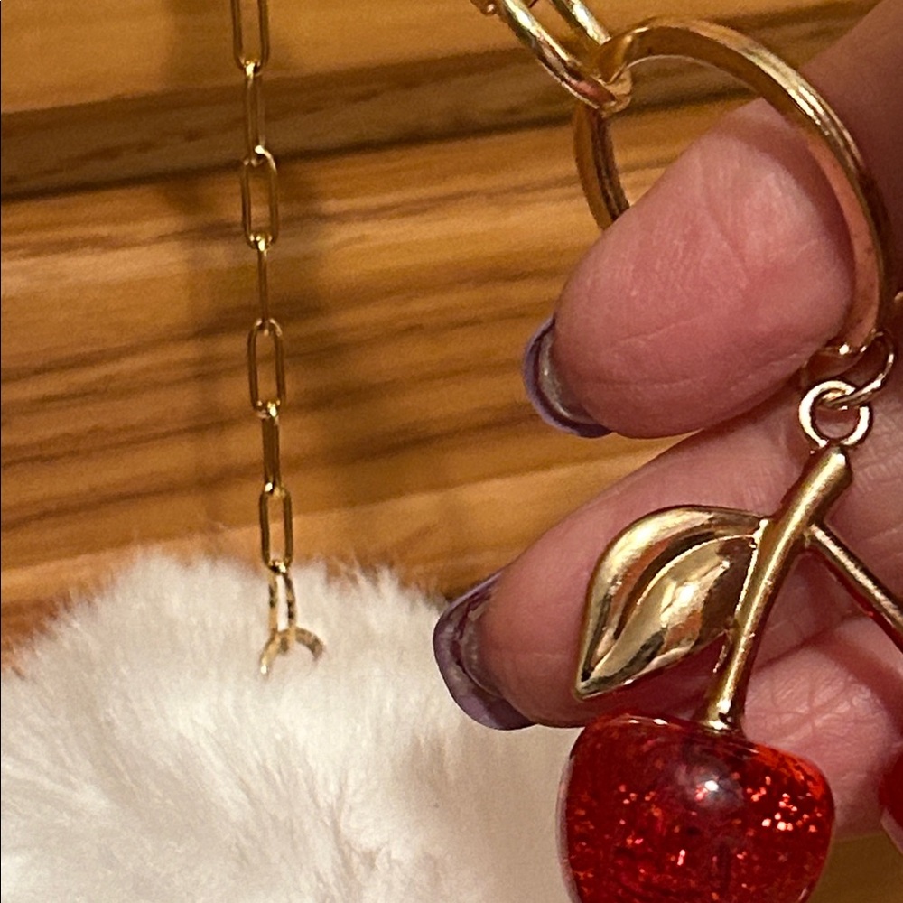 Cute Red Cherry Pom Keychain Bag Charm - Picture 5 of 7